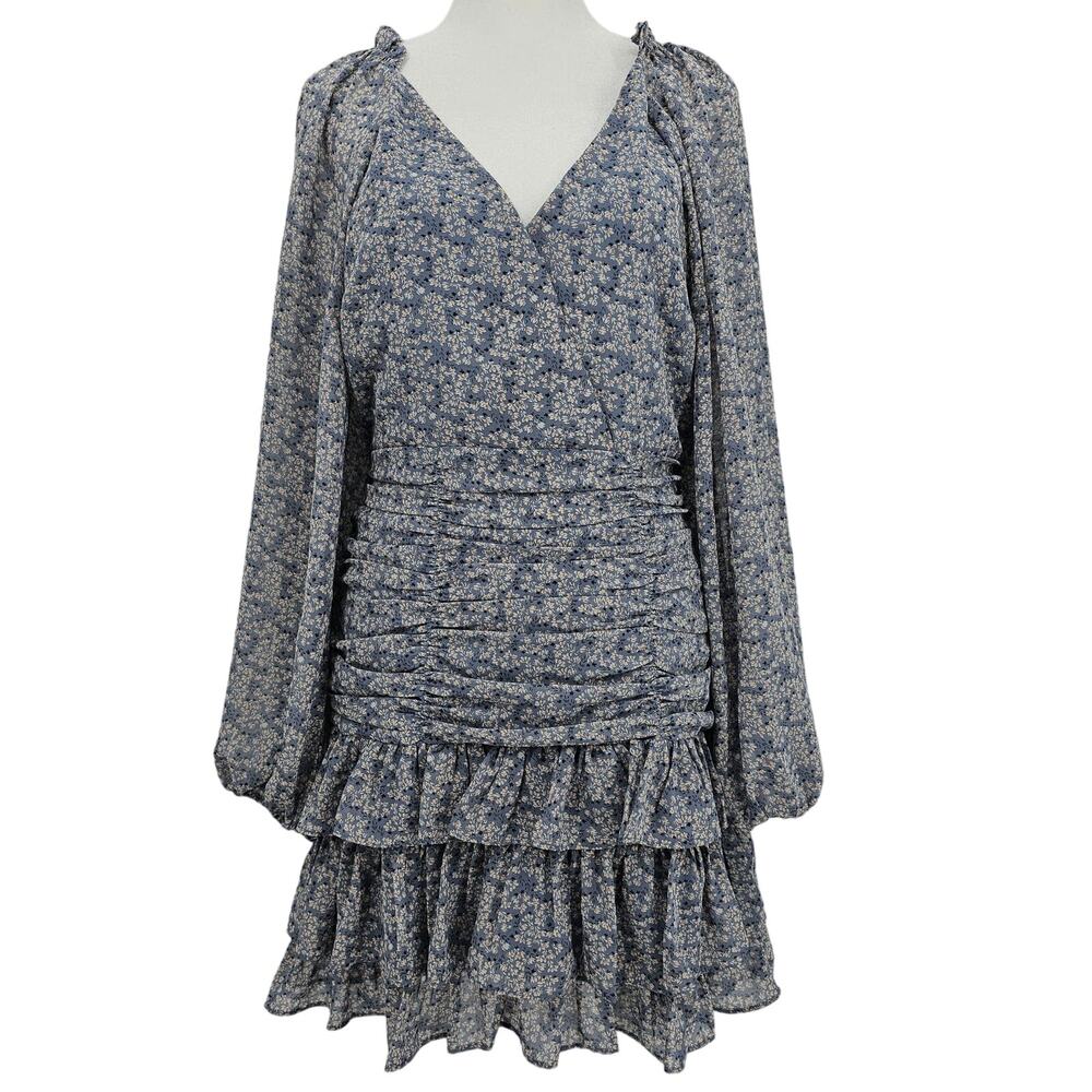 ASTR the Label Womans size M Tiered Ruffle Mini Dress Blue Ditzy Floral NWOT